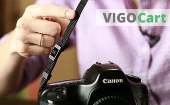 How to put strap on canon camera?