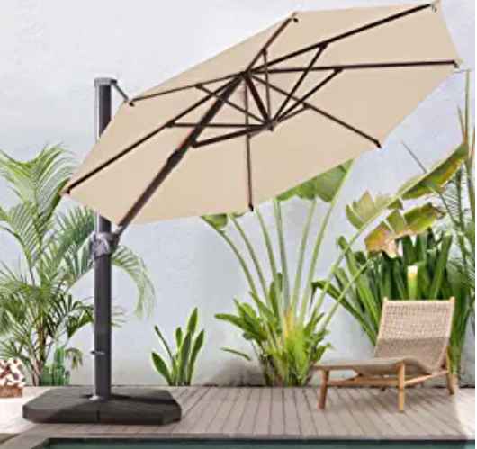 BLUU Redwood 11 FT Patio Umbrella Offset Cantilever Outdoor Umbrella 11zon