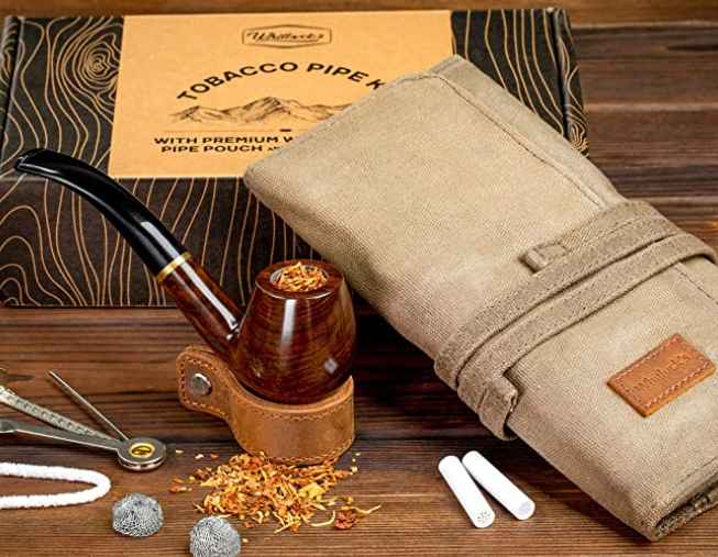 Tobacco Pipe with Waxed Canvas Pipe Roll 11zon